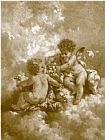 Charles Canvas Paintings - charles lutyens cherubs making posies